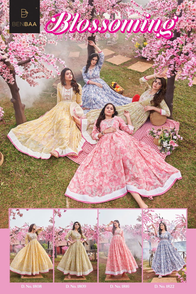 Blossoming Benbaa Designe Size Set Wholesale Anarkali Kurtis Catalog